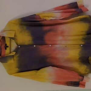 Drew button down tie dye art To Wear Loose Fit Boho Coastal Grandma shirt xL